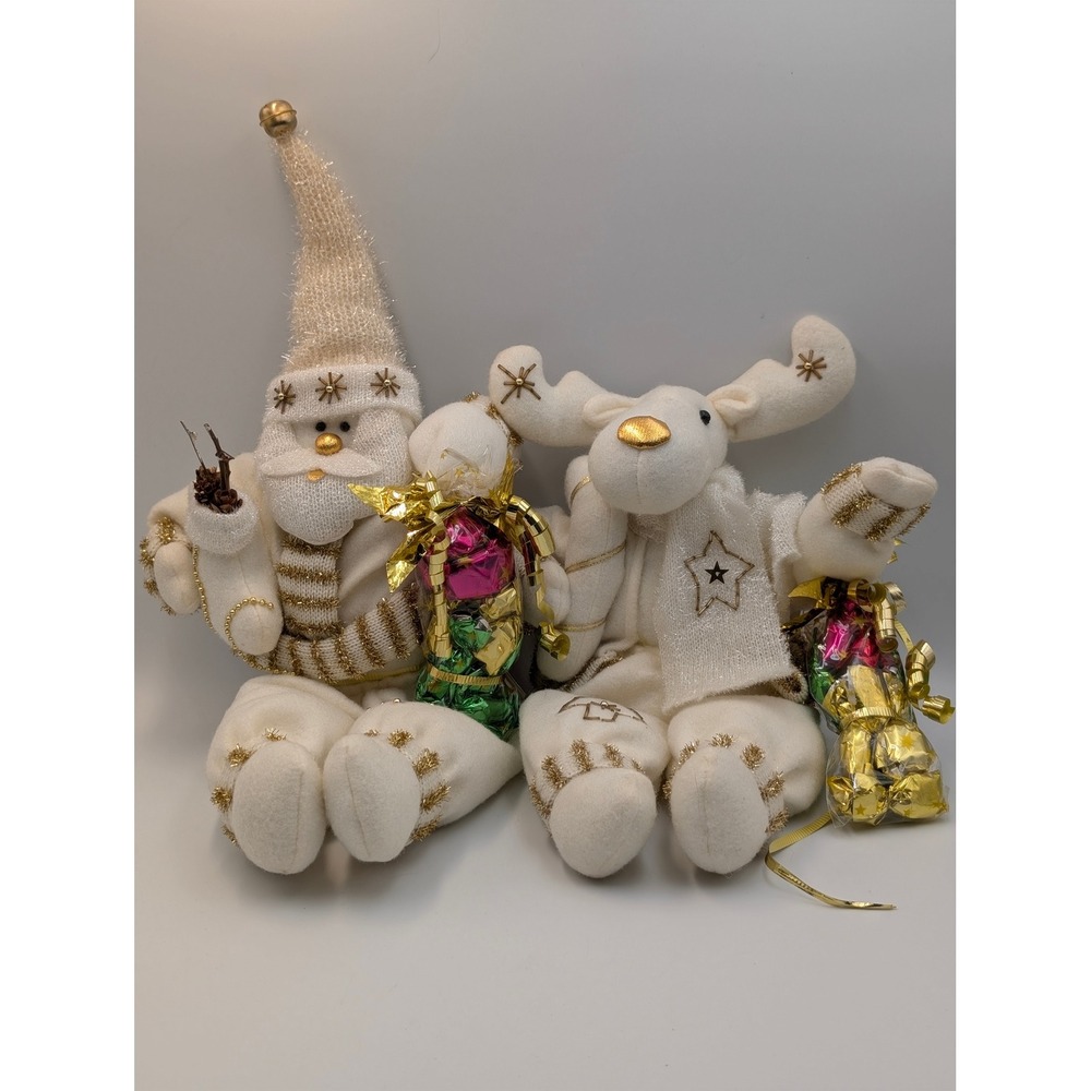 Christmas Plush Santa and Moose Set White Gold Decor WonderTreats, Inc. 36200